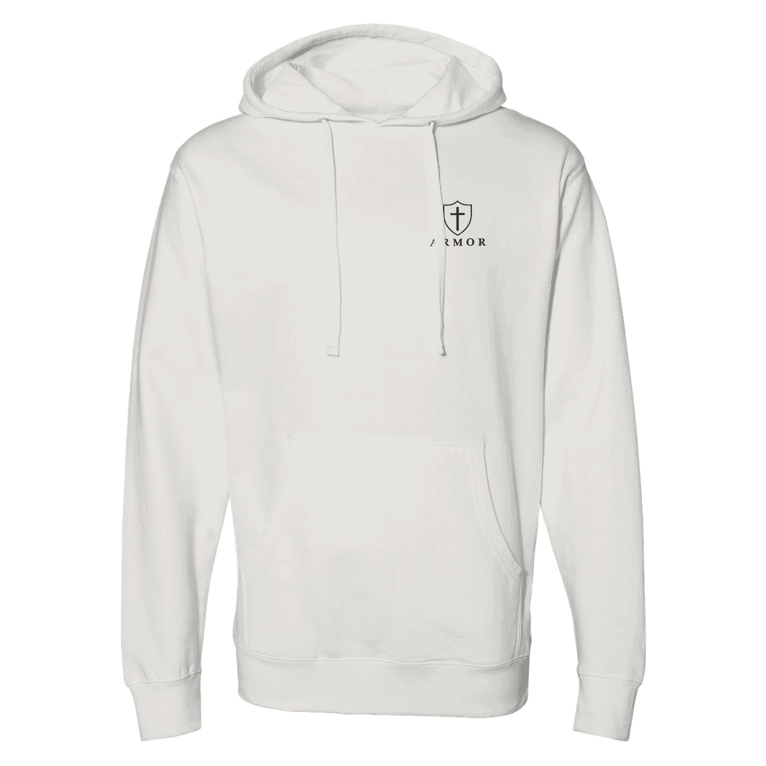 ARMOR crewneck front view — left chest shield crest emblem